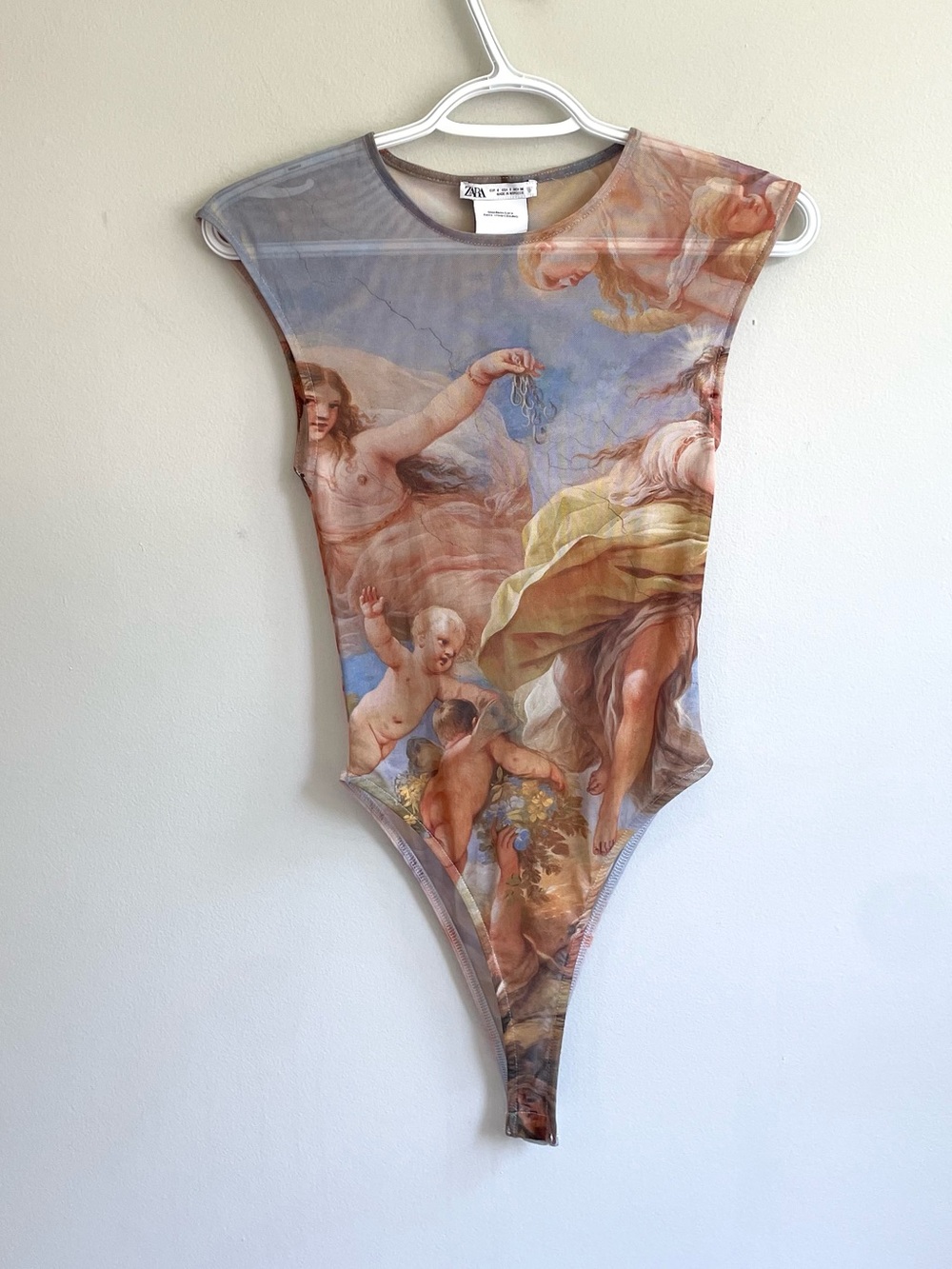 ZARA SLEEVELESS SHEER MESH BODYSUIT CHERUBS BROWN BLUE YELLOW GREEN SNAPS